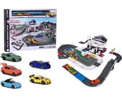 Majorette Porsche Experience Center + 5 voertuigen - Die-cast - 70x60x22 cm - Vanaf 5 jaar - Speelgoedgarage