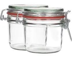 2x Verres Weckjar 400 ml - Rond & Transparent - Bocaux de conservation, Mason Jar, Bocaux à conserves avec couvercle, Pots à confiture - Rechargeable - Glas - 2 Bocaux