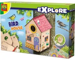 SES Creative – Explore - Vogelhuis - Knutsel en versier jouw vogelhuis – nestkast - Knutselpakket – Bouwpakket vogelhuis