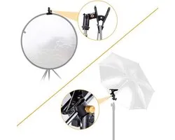 UTEBIT Lot de 2 supports de réflecteur pliables pour studio photo, support à pince en métal avec vis femelle de 1/4" à 3/8", support de réflecteur multifonctionnel pour flash, réflecteur rond, fond et support de lumière