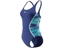 Speedo Hyperboom Splice Muscleb 1P Dames - Maillot de bain de sport résistant au chlore pour femmes - Maillot de bain inaltérable pour femmes - Maillot de bain pour femmes avec dos nageur - Bleu/Bleu - 40