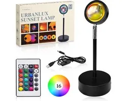 Urbanlux® Sunset lamp premium - Sfeerverlichting Binnen - Galaxy Projector Lamp - Zonsondergang Lamp - 16 Kleuren - 360 graden draaibaar - Afstandsbediening - TikTok Lamp - Sunset lamp