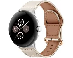 Bracelet Strap-it Modern en cuir convenant pour Google Pixel Watch 3 45 mm / Google Pixel Watch 4 45 mm - Beige
