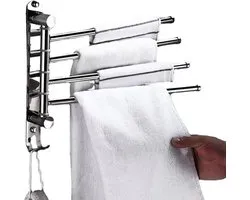Porte-Serviette Pivotant Mural En Acier Inoxydable - 4 Tiges - Avec Crochet et Capuchon Antidérapant - Pour Salle de Bain, Cuisine, Salle de Bain