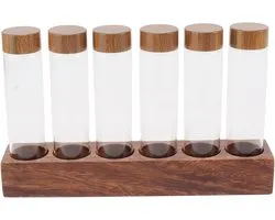 Coffee Beans Storage Tubes with Walnut Wood Stand - Portable Single Dose Container for Coffee Plate Tubes - Retail Bar Dining Room Organizer
