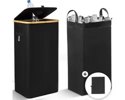 NOVOB® Statiegeld Container met Wasbare Flessentas - 100L - Met Deksel en Extra Flessentas - Prullenbak voor Lege Flessen en Blikjes - Afvalbak | Zwart