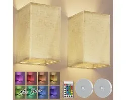 Madame Jones Electight Appliques murales Set de 2 – Télécommande alimentée par batterie rechargeable Décoration 16 couleurs/modes RVB Tissus sans fil à intensité variable Chambre Salon Couloir.