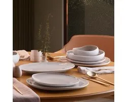 Karaca Earth Collection New Cupid - 55-Delige Stoneware Serviesset voor 12 Personen – Crème – Reactieve Glazuur Afwerking – Luxe Aardewerk Dinerservies