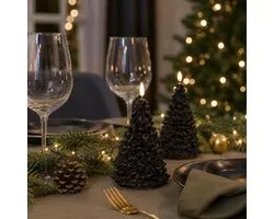 Anna's Collection LED kerstboom kaars - 2x - zwart - 20 cm - kerstkaars - kerstdiner kaarsen