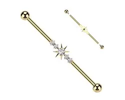 Industrial piercing titanium ster met steentjes - goud - LMPiercings