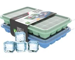 Silicone ice cube trays with lid, 2-pack, green and blue