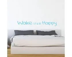 Muursticker Wake Up & Be Happy - Lichtblauw - 80 x 11 cm - slaapkamer engelse teksten