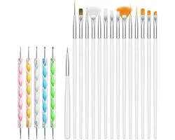 Evvie 20 delige nail art set - 15 nailart penselen en 5 dotting tools - Wit