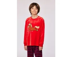 Woody pyjama jongens velours - rood - pony - 252-10-PLC-V/489 - maat 116