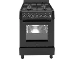 Wiggo WO-E605R(BB) – Cuisinière à gaz pose libre – 60 cm – 4 zones de cuisson – Four électrique 56 L – Zwart – Allumage électrique et protection contre les flammes – Classe énergétique A – Garantie 5 ans