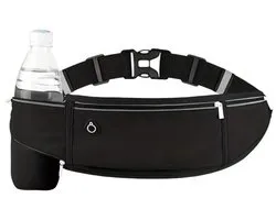 Zwarte sport heuptas unisex running belt hardloop heuptas hardloopband met verstelbare tailleband ritsvak hardloopriem en waterfles houder geschikt voor telefoon sleutels pasjes en 500 ml fles voor hardlopen fitness wandelen
