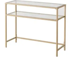 Happyment Table console Deluxe - Transparent - Table murale - Table d'appoint - Table d'entrée - Table d'appoint - Or - 2 étages - 100cm