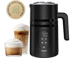 Miro 4-in-1 Elektrische Melkopschuimer – Melkschuimer met Digitaal Display, Instelbare Temperatuur - BPA-vrij - RVS - 250ml - Zwart