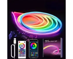 Sfeerverlichting 5 meter - RGB+IC Kleurverloop Lichtsnoer - App Bediening en Muzieksync - IP65 Waterdicht - Voor Slaapkamer, Muur en Gamen - Flexibele Neon Strip - Gamers en Huisinrichting - - 5 meter - 1 Rol