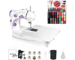 Madame Machine à coudre électronique Jones Mini machine à coudre Mini machine à coudre portable avec 99 accessoires de couture et table d'extension pour vêtements Rideaux Artisanat - Violet.
