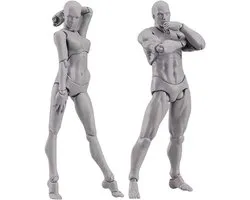 Body Doll, kunstenaarspop Blockhead met gewricht, mannequin, tekening, figuren, set voor mannen en vrouwen (grijs)