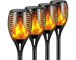 PyroProducts® Lumières Flamme Solaire Exterieure 4 Pack – Éclairage Solar de jardin – Torches de jardin – Résistantes à l'eau – Éclairage extérieur – Lanternes de jardin