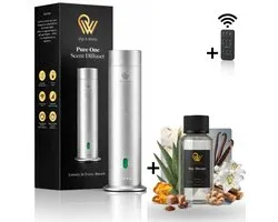 Pip & Wells® Pure One – Aroma Diffuser – Waterloze Geurverspreider – Etherische Olie – Day Dream 120 ml – Mat Zilver – Inclusief Afstandsbediening & Oplader