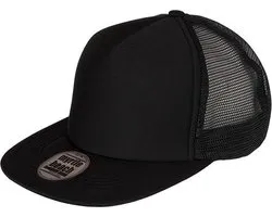 Myrtle Beach Volwassenen Unisex 5 Panel Flat Peak Cap (Zwart/Zwart)
