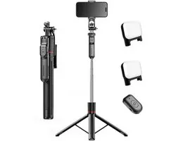 Statief telefoon-tripod smartphone-statief telefoon met lamp-67 inch opvouwbare telescopische Bluetooth selfie stick statief/monopod - met dubbele LED-lamp, afstandsbediening - compatibel met elke telefoon en camera