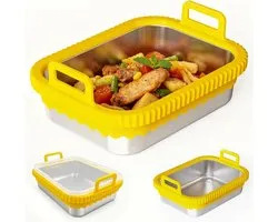 Airfryer voor COSORI heteluchtfriteuse 2 kamers/Ninja heteluchtfriteuse AF400EU/DZ400EU/AF451EU hittebestendig van roestvrij staal 304, krasbestendig, vaatwasmachinebestendig (geel, zonder