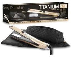 Stoomstijltangset + 2-in-1 mat en etui - SAINT ALGUE - Demeliss Exclusive Set Tita V2 - Titanium - Goud