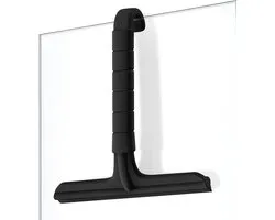Silicone Shower Squeegee for Glass Doors with Built-in Hook, Black | All-in-One Shower Squeegee with Ergonomic Grip, Household Window Mirror Cleaner for Bathroom Glass Kitchen Tile Wall Car