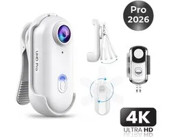 2026 Professionele 4K PRO Bodycam – Mini Camera – 120° UHD Groothoeklens – Action Sports Camera – Met Live App-View – WiFi camera - Magnetisch & Type-C – Discreet & Draagbaar – Pocket camera – Wit