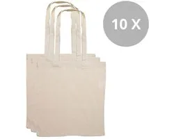 10x Katoenen Tas - Basic Tote Bag - stevige kwaliteit – Naturel van kleur - 10 stuks