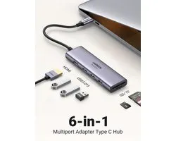 Ugreen: Adaptateur Multifonction 6 en 1 - USB Type C - HDMI 4K 60HZ - Lecteur de Carte SD - Grijs