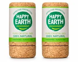 2 x Happy Earth – Deodorant Crystal – 100% Natuurlijk Unscented – 90 g - Voordeelverpakking - 2 stuks