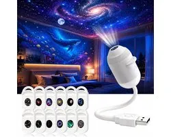 Sterrenprojector met 12 Films - 5D Holografisch & 360° Draaibaar - USB Plug & Play HD - Galaxy & Oceaan Projector - Cadeau voor Kinderen en Volwassenen - Sfeervolle Nachtlamp voor Slaapkamer - SOLLBRY®