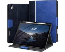 Geschikt voor Apple iPad Air 13 Inch M4/M3/M2 2025/2024/2026 - Met Potloodhouder - PU Lederen Book Case - Automatische Slaap/Waak Functie - Pencil Pro & USB-C-compatibel - Book Case Tablethoes - Marineblauw/Koningsblauw
