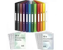 ACROPAQ - 12 x Classeur à anneaux A4 - 10 x Protèges-documents en plastique A4 - 25 x Protège-documents transparents et 12 x Étiquettes de dos - Avec 2 anneaux, Largeur de dos 2,5 cm, Couleur Arch, Collection 'Nature' - Chemise A4, Classeur à anneaux
