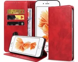 Smartphonica iPhone 6/6s Plus leren hoesje met magnetische sluiting - Rood geschikt voor iPhone 6/6s Plus