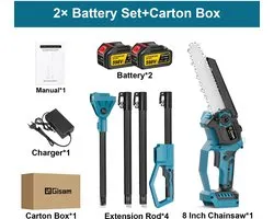 Aafinity Elektrische Snoeischaar - Kettingzaag - telescopische paal - Draadloos - 18V batterij - inclusief 2 batterijen en oplaadsnoer
