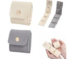 Sieraden organizer tas - Mini sieraden organizer tas voor op reis - Opvouwbaar - Compact en draagbaar - Geschikt voor oorbellen, ringen en kettingen - Ideaal voor op reis, verjaardagen en cadeaus - Beige en grijs - 2 stuks