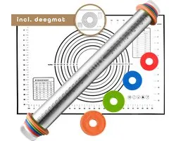Baulk® - Deegroller - Bakmat - verstelbare deegroller - bakspullen - RVS - deegmat - antikleef