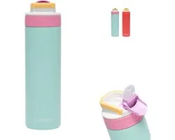 Bouteille d'eau isotherme Kambukka Lagoon 600 ml - Fluo Fantasy avec paille intégrée - Rouge fluo