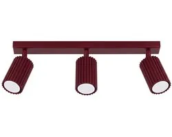 Plafondlamp KARBON 3L met 3 geribbelde spots in lijn - Sollux Lighting - IP20 - Bordeauxrood aluminium behuizing - 45 x 6.5 x 16.5 cm - 3 x GU10 LED, exclusief lichtbron - 3 x 10 W - Moderne plafondlamp voor gang, hal en woonkamer