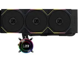 Lian Li Hydroshift II LCD-C 360TL Black - Afmeting radiator: 360 mm - voor Intel LGA: 1851, 1700 - AMD AM5, AM4 - 2.1-inch IPS LCD-scherm - 3x 120 mm UNI FAN TL Wireless FAN's - L-Connect 3 software - zwart