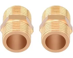nippel 1/2 inch messing buitendraad, nutmanel messing dubbele nippel met zeskant AG/AG 2 stuks voor buisverbinding