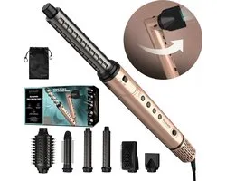 Revamp Dynamic Radiance DR2850GD Sèche-cheveux et Airstyler 7 en 1 avec 6 accessoires - Brosse sèche-cheveux - Multistyler avec fer à friser, Airwrap, brosse à lisser et concentrateur - Blow Dry - Boucles - Comprend un sac de rangement