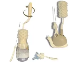 Kit Schoonmaak Biberon 4 delen – Goupillon Long, Écouvillon Tétine, Borstel Stroom, Ondersteuning Escargot – Compatibel Alle Biberons, Tétines, Stromen en Accessoires Baby – Zwembas zacht, zonder scheuren