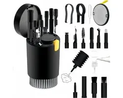 20 in 1 multifunctionele laptop telefoonscherm hoofdtelefoon schoonmaken kit, toetsenbord schoonmaken kit, toetsenbord schoonmaken kit met elektronische borstel spray (geschikt voor AirPods Pro, iPad, iPhone Pro, camera, computer reinigen, zwart)